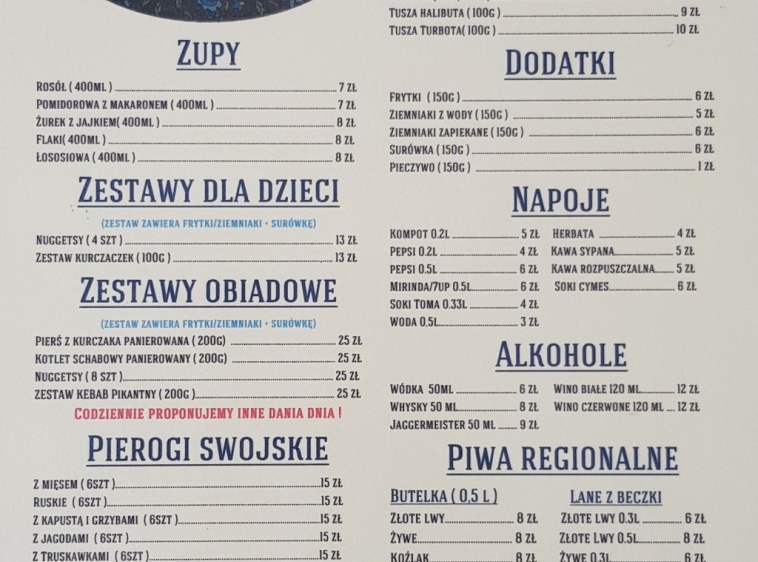 Pod Łososiem Nasze menu 2018